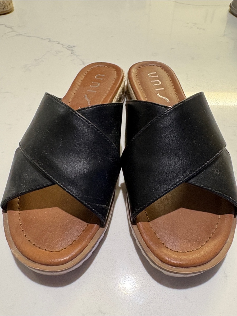 Unisa Black Leather Crisscross Slide Mules